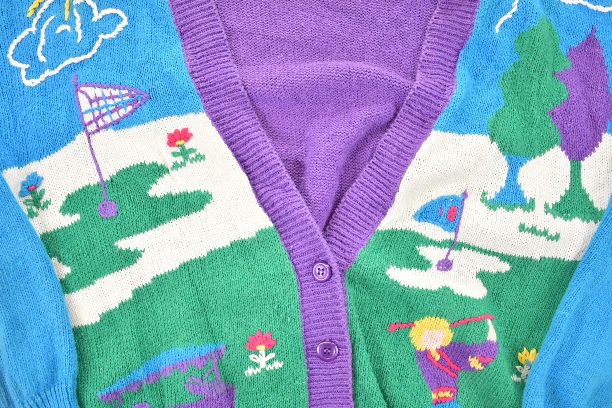 Vintage 1990s Koret Sport AOP Golfing Abstract Knit Cardigan Sweater Women's M from propervintagecanada