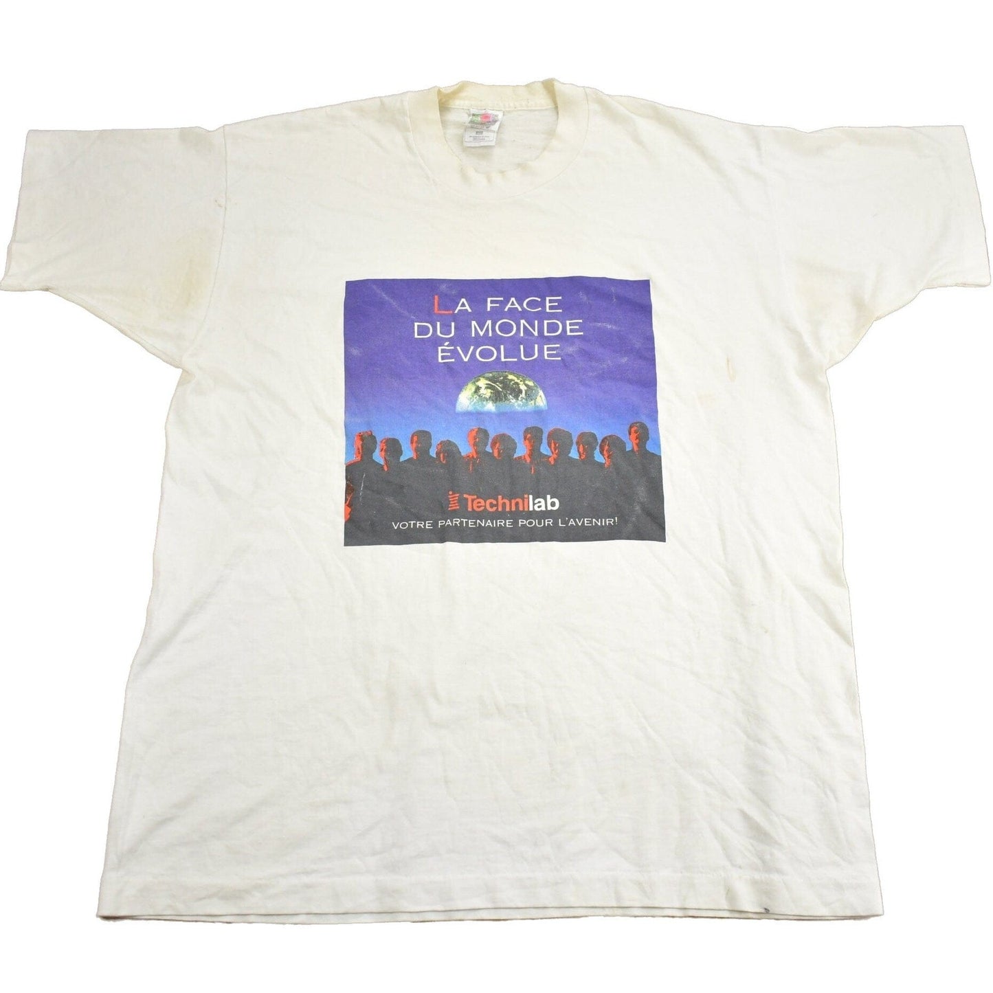Vintage 1990s La Face Du Monde ��volue Technilab Graphic T Shirt Men's XL from propervintagecanada