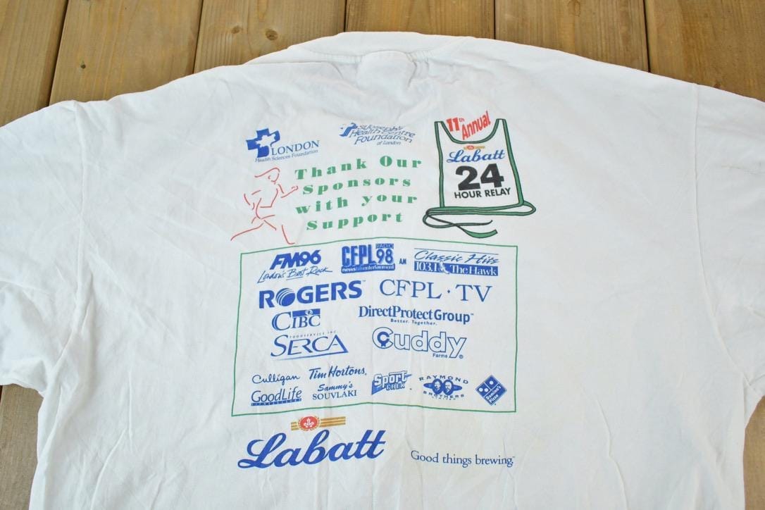 Vintage 1990s Labatt 24 Hr Relay Souvenir Single Stitch Graphic Print T-Shirt Men's XL from propervintagecanada