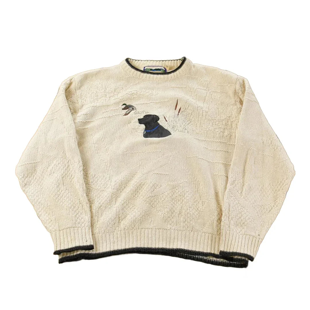 Vintage 1990s Labrador Dog Puppy Graphic Knit Crewneck Sweatshirt Men's XL from propervintagecanada