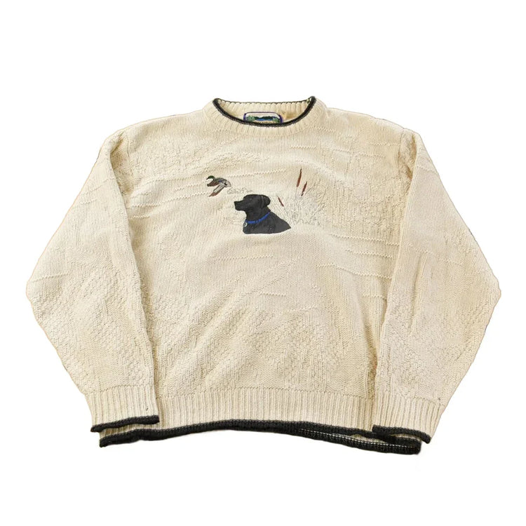 Vintage 1990s Labrador Dog Puppy Graphic Knit Crewneck Sweatshirt Men's XL from propervintagecanada
