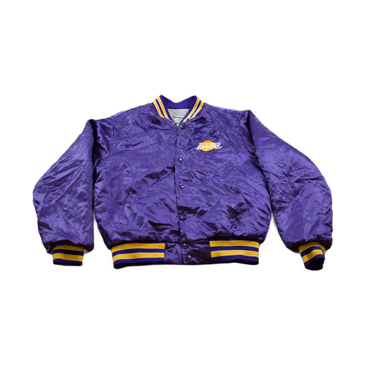 Vintage 1990s Lakers NBA Swingster Satin Bomber Jacket Embroidered Made In USA Men's Medium from propervintagecanada