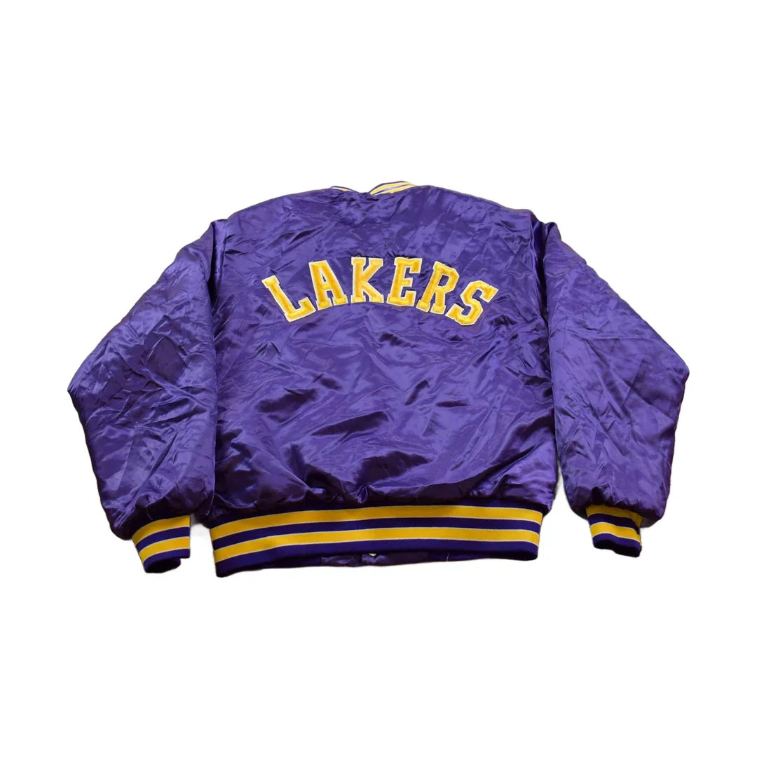 Vintage 1990s Lakers NBA Swingster Satin Bomber Jacket Embroidered Made In USA Men's Medium from propervintagecanada