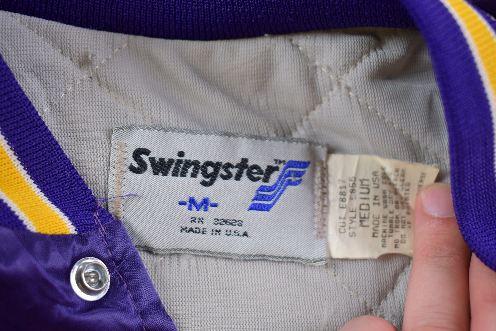Vintage 1990s Lakers NBA Swingster Satin Bomber Jacket Embroidered Made In USA Men's Medium from propervintagecanada