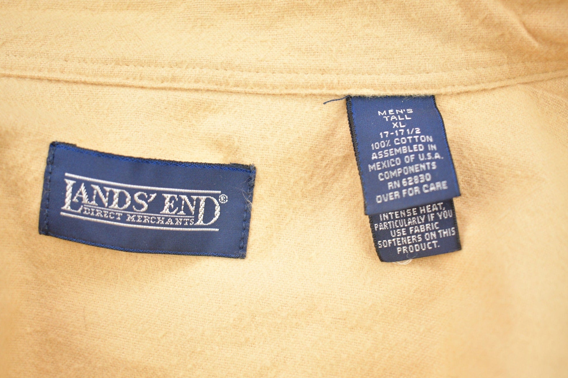 Vintage 1990s Land's End Blank Yellow Button Up Shirt Men's 2XL from propervintagecanada