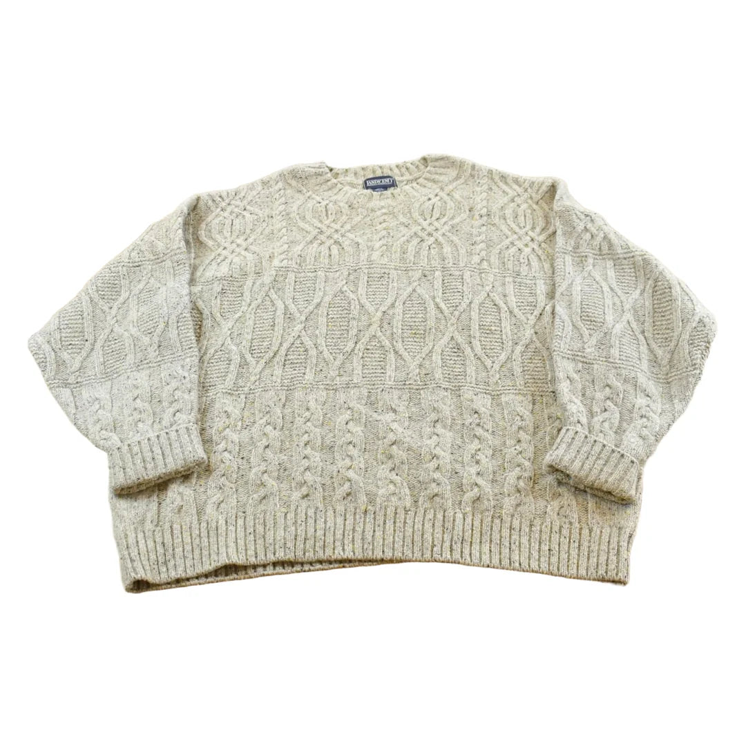 Vintage 1990s Land's End Cable Knit Textured Wool Silk Sweater Mens 2XL from propervintagecanada