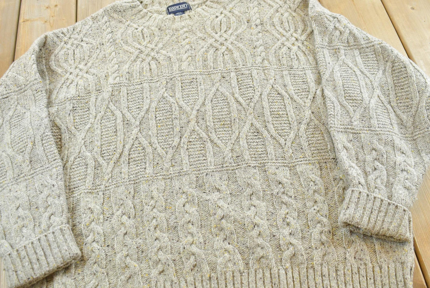 Vintage 1990s Land's End Cable Knit Textured Wool Silk Sweater Mens 2XL from propervintagecanada