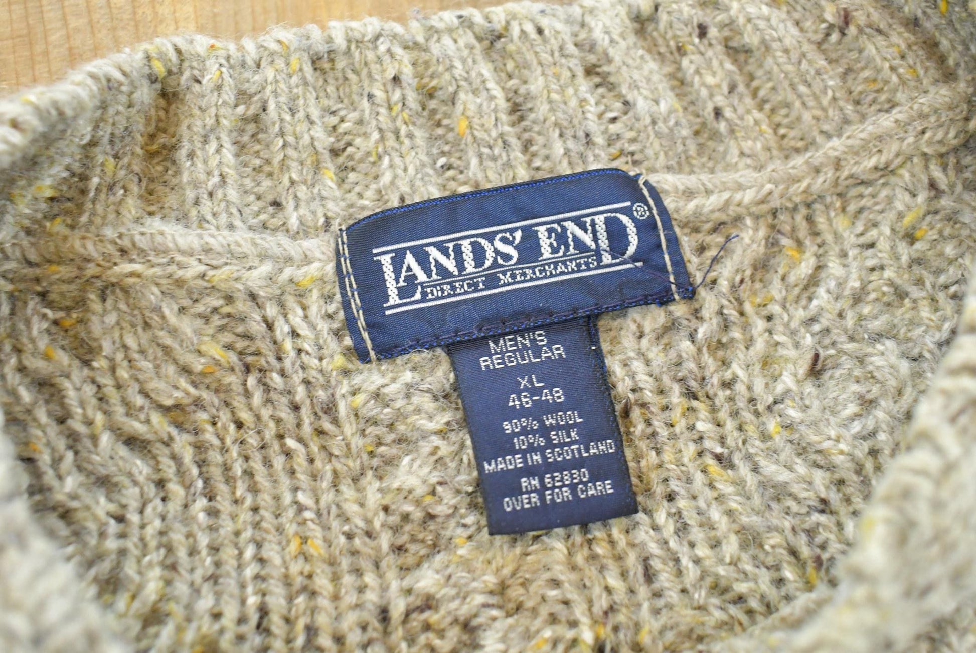 Vintage 1990s Land's End Cable Knit Textured Wool Silk Sweater Mens 2XL from propervintagecanada
