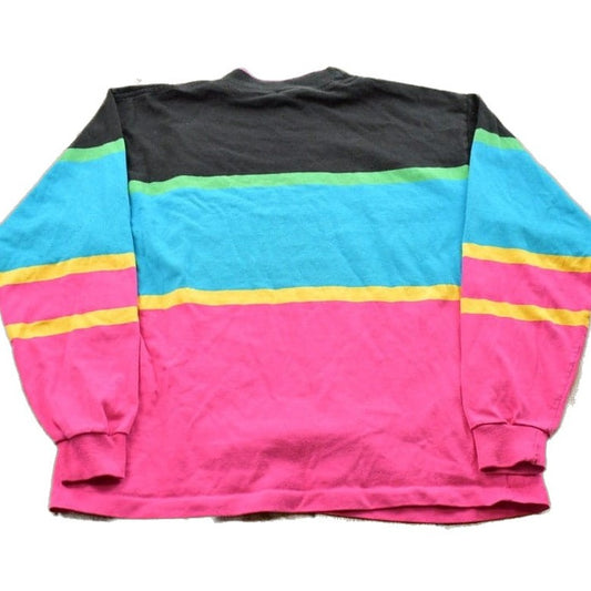 Vintage 1990s Lands End Color Block Striped Crewneck Sweatshirt Men's Small from propervintagecanada