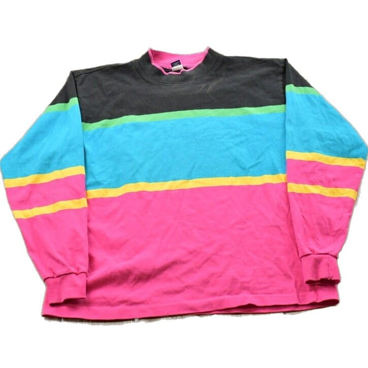 Vintage 1990s Lands End Color Block Striped Crewneck Sweatshirt Men's Small from propervintagecanada