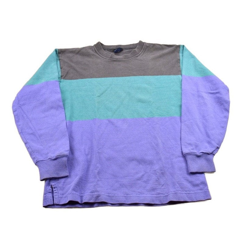 Vintage 1990s Lands' End Color Block Striped Crewneck SweatshirtMen's Medium from propervintagecanada