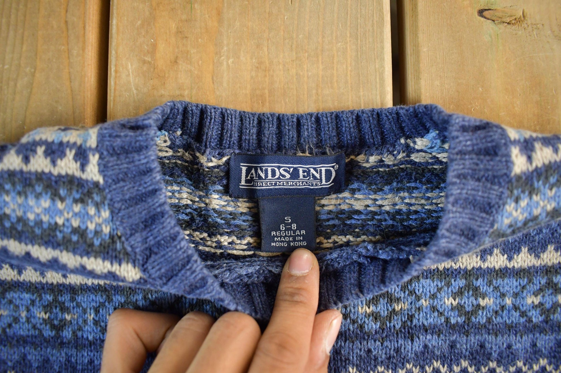 Vintage 1990s Lands' End Knit Abstract Pattern Crewneck Sweater Women's Small from propervintagecanada