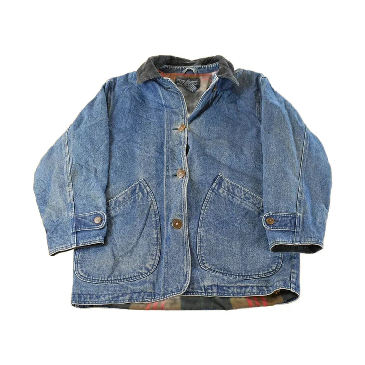 Vintage 1990s Lands End Plaid Lined Denim Chore Barn Coat Women's Medium from propervintagecanada
