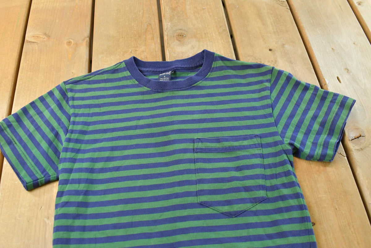 Vintage 1990s Lands' End Striped Pocket T-Shirt Youth M from propervintagecanada