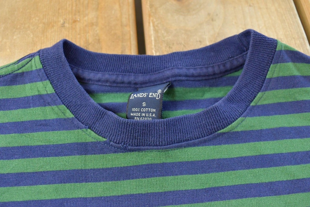 Vintage 1990s Lands' End Striped Pocket T-Shirt Youth M from propervintagecanada