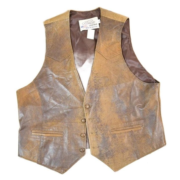 Vintage 1990s Lariat Leather Perfectly Distressed Western Cowboy Vest Men's XL from propervintagecanada