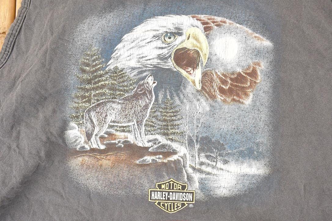 Vintage 1990s Laugerman's Harley Davidson Motorcycles Howling Wolf Eagle Biker Tank Top Women's M from propervintagecanada