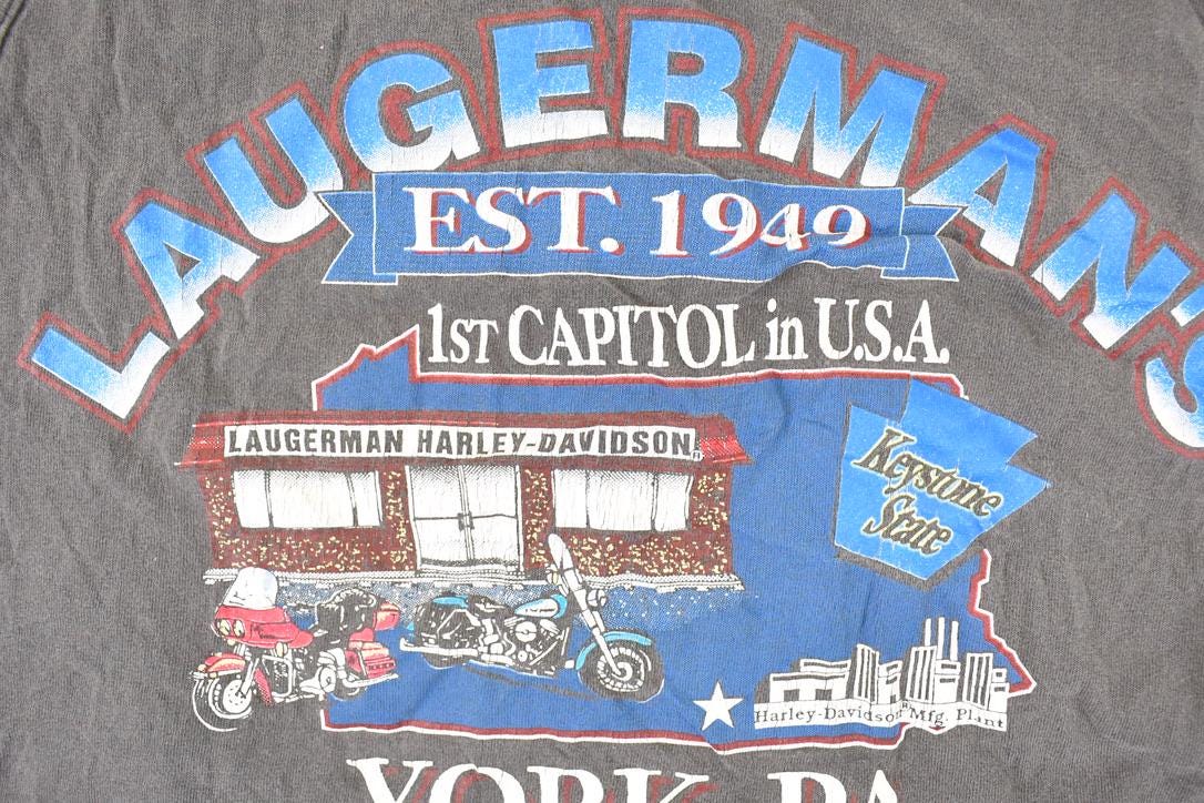 Vintage 1990s Laugerman's Harley Davidson Motorcycles Howling Wolf Eagle Biker Tank Top Women's M from propervintagecanada