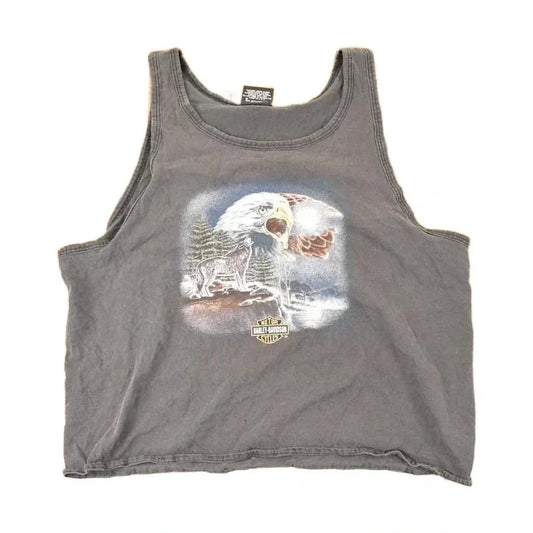 Vintage 1990s Laugerman's Harley Davidson Motorcycles Howling Wolf Eagle Biker Tank Top Women's M from propervintagecanada