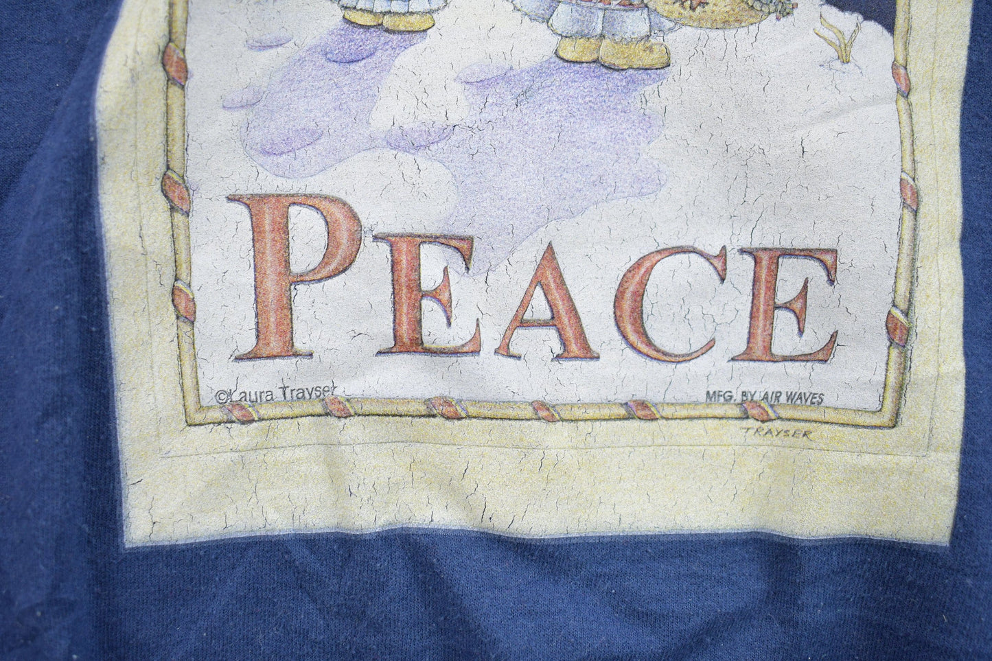 Vintage 1990s Laura Trayser Peace Theme Crewneck Sweater Men's 2XL from propervintagecanada