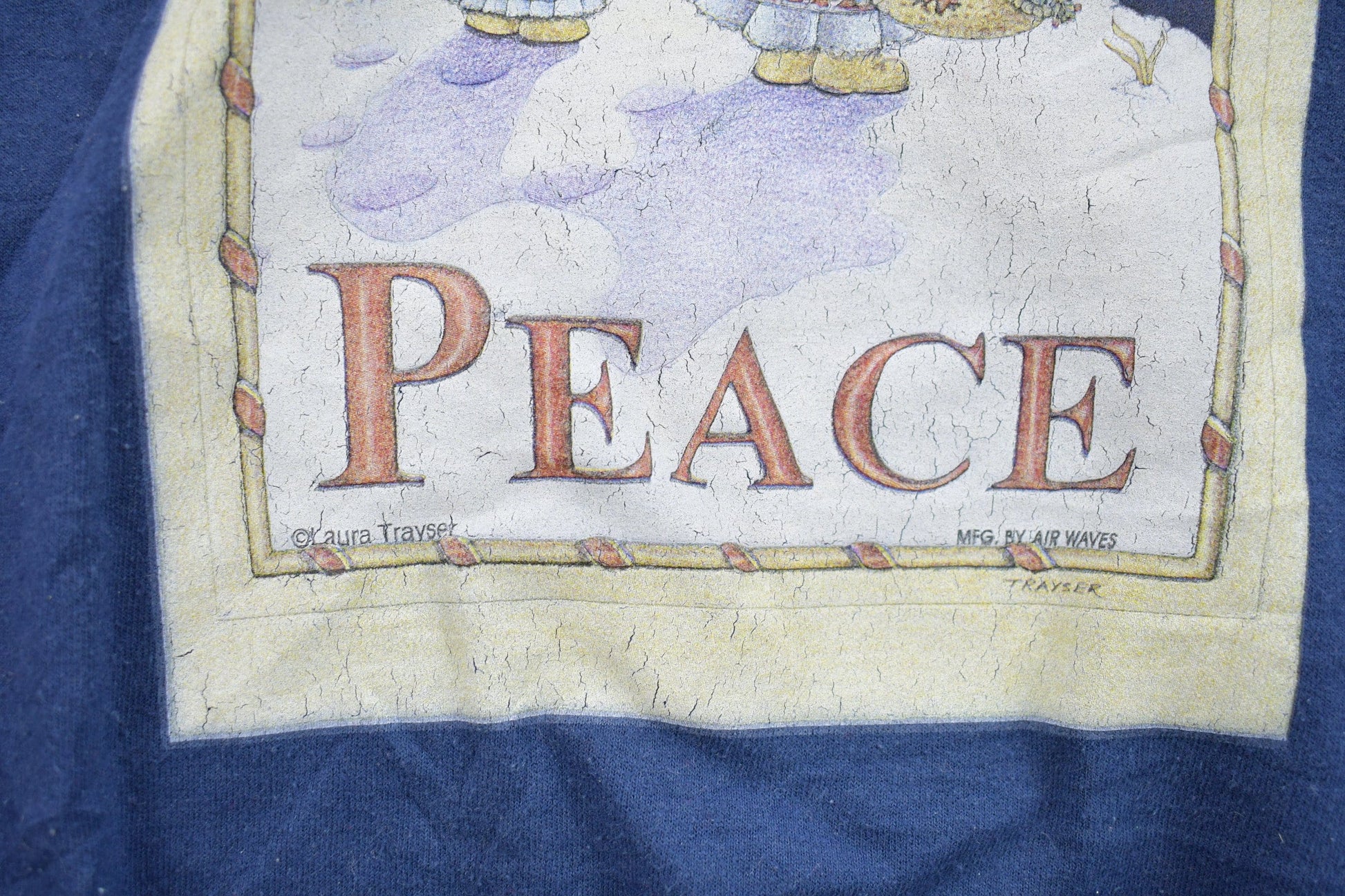 Vintage 1990s Laura Trayser Peace Theme Crewneck Sweater Men's 2XL from propervintagecanada