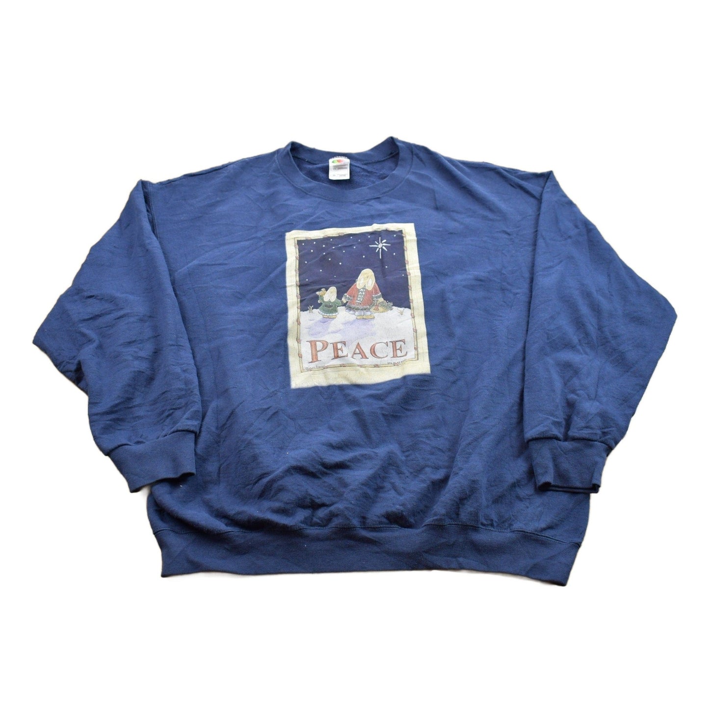 Vintage 1990s Laura Trayser Peace Theme Crewneck Sweater Men's 2XL from propervintagecanada