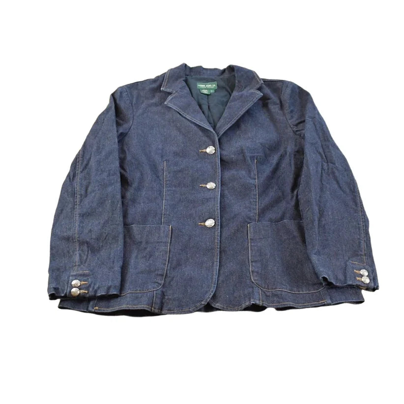 Vintage 1990s Lauren Ralph Lauren Denim Dark Blue Blazer Women's Large from propervintagecanada