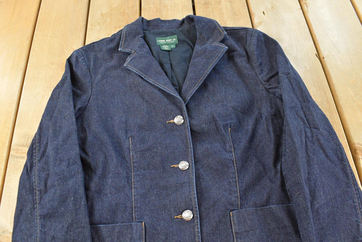 Vintage 1990s Lauren Ralph Lauren Denim Dark Blue Blazer Women's Large from propervintagecanada