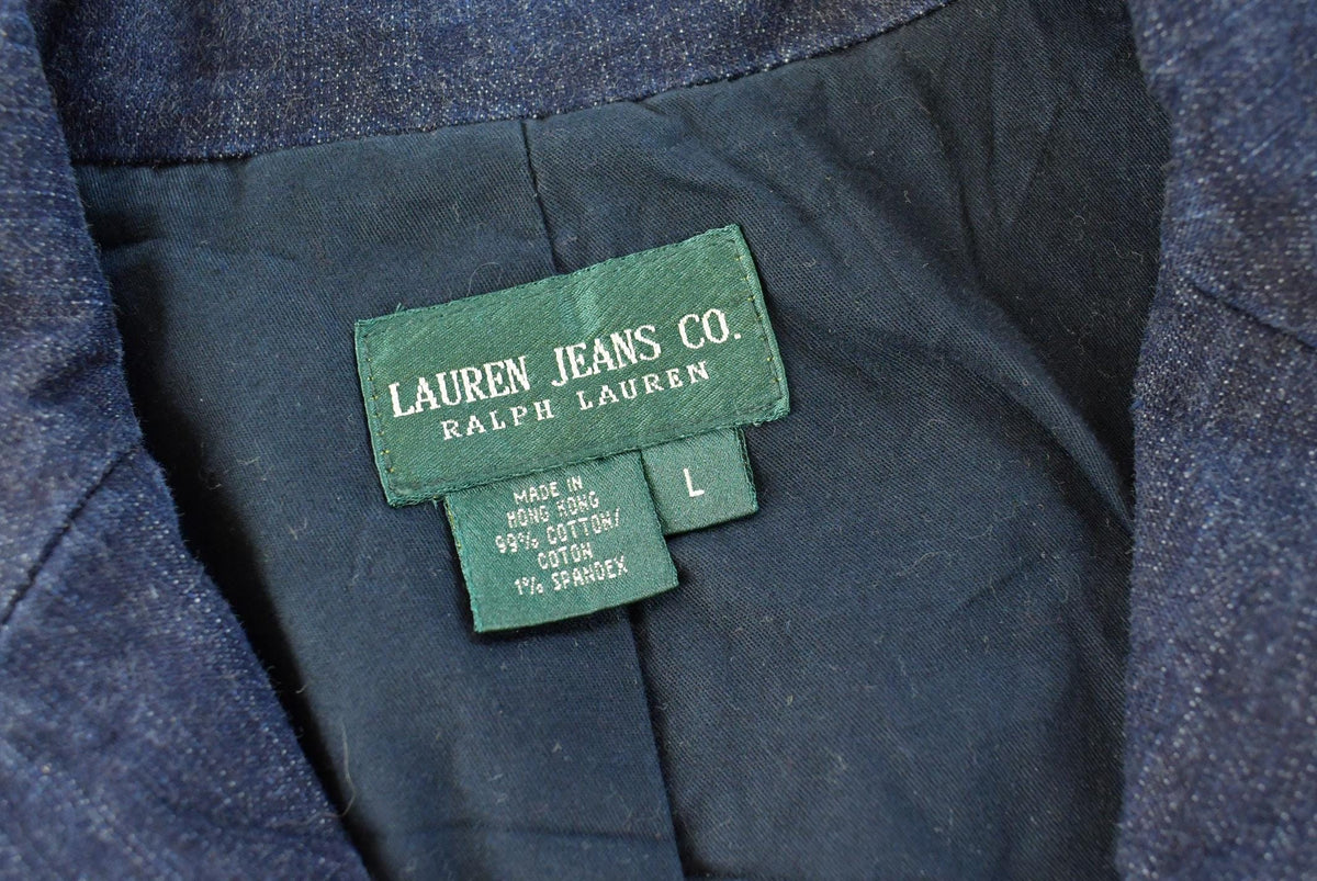 Vintage 1990s Lauren Ralph Lauren Denim Dark Blue Blazer Women's Large from propervintagecanada