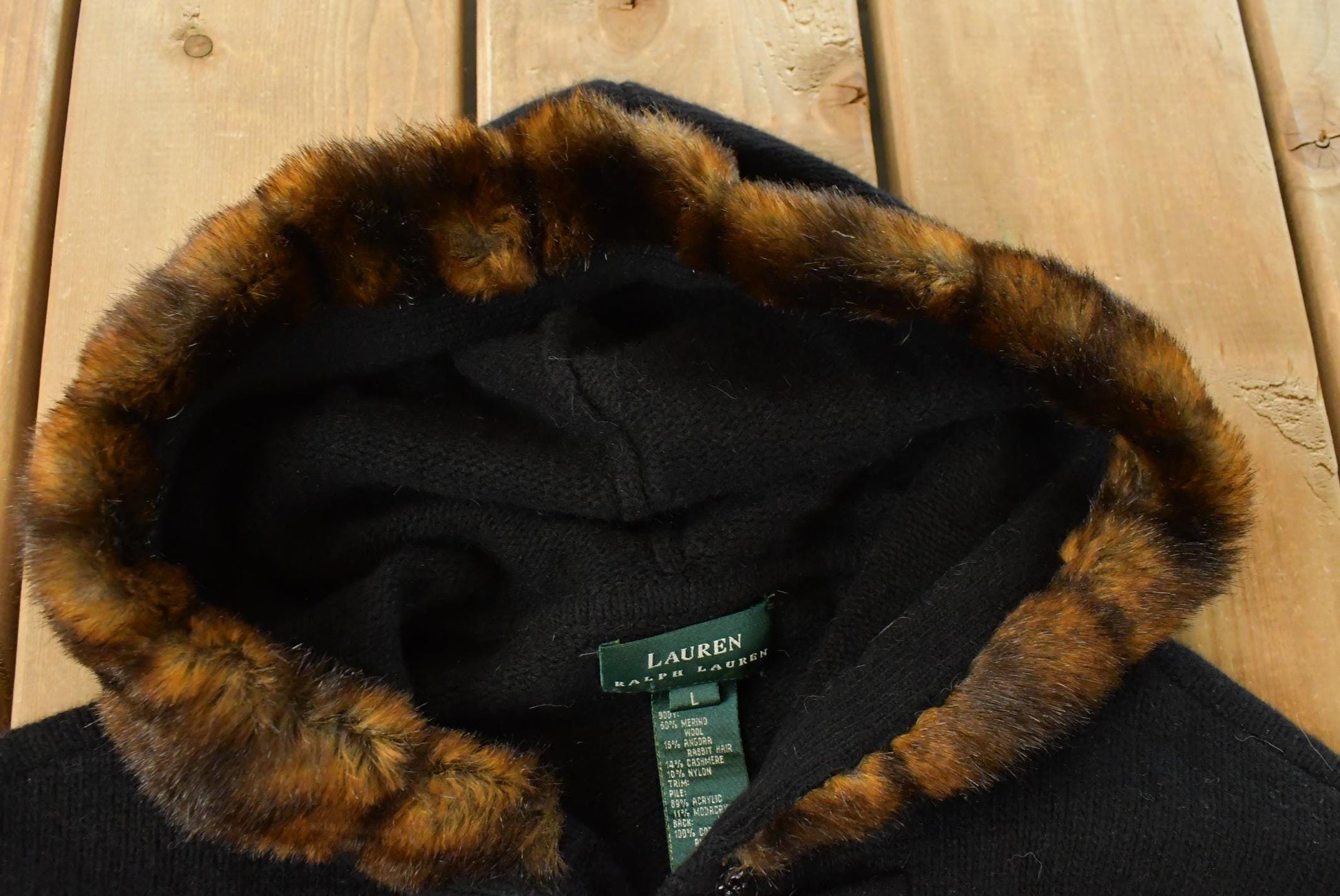 Vintage 1990s Lauren Ralph Lauren Knit Hooded Wool Sweater Women's L from propervintagecanada