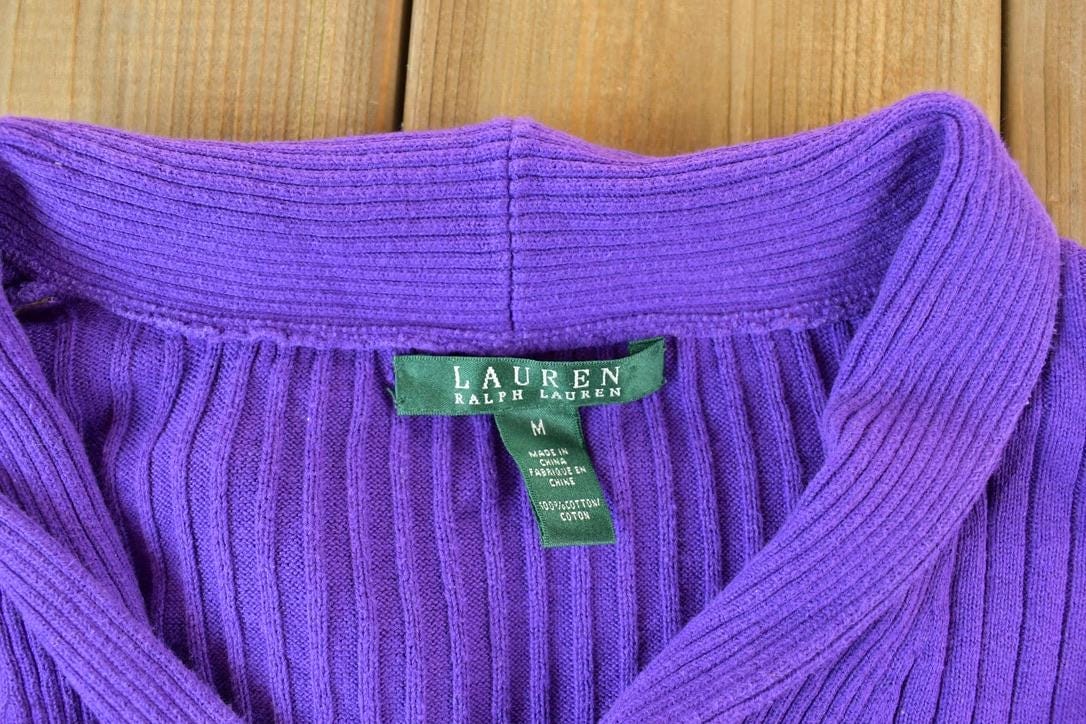 Vintage 1990s Lauren Ralph Lauren Knit Shawl Neck Gold Button Sweater Women's XS from propervintagecanada