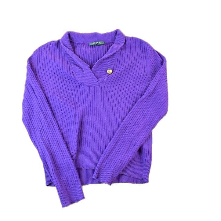 Vintage 1990s Lauren Ralph Lauren Knit Shawl Neck Gold Button Sweater Women's XS from propervintagecanada