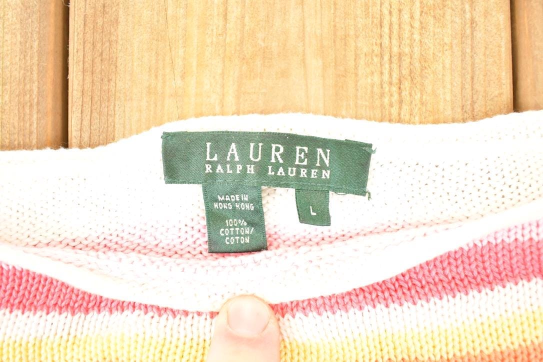 Vintage 1990s Lauren Ralph Lauren Striped Knit Crewneck Sweater Women's Cropped L from propervintagecanada