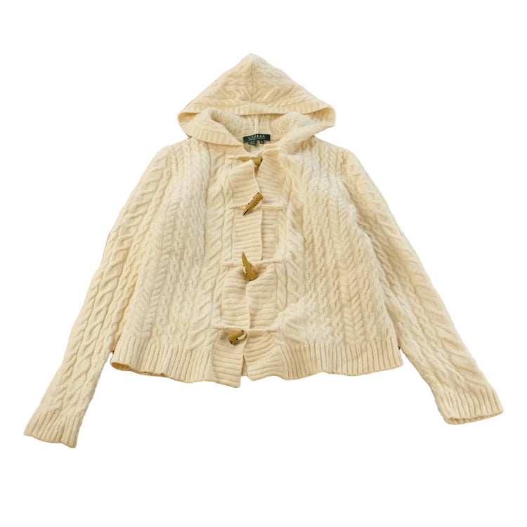 Vintage 1990s Lauren Ralph Lauren Wool Knit Fish Hook Cardigan Sweater Women's S from propervintagecanada