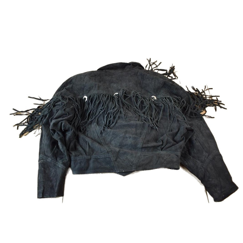 Vintage 1990s Laurice Black Fringe Leather Jacket Women's M from propervintagecanada