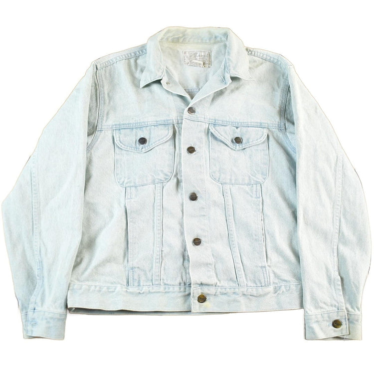 Vintage 1990s Learsi Bleach Acid Wash Denim Jean Trucker Jacket Women's Large from propervintagecanada