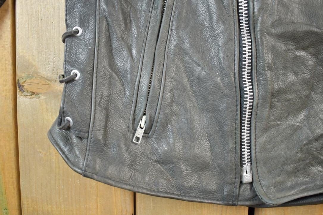 Vintage 1990s Leather Biker Jacket Made In USA from propervintagecanada