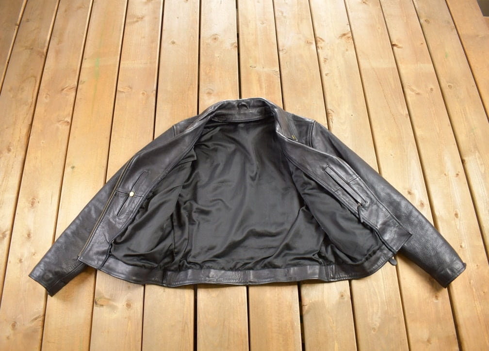 Vintage 1990s Leather Biker Jacket Men's Large from propervintagecanada