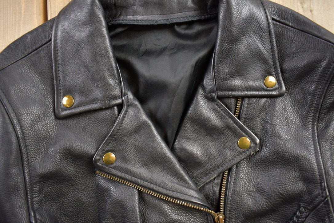 Vintage 1990s Leather Biker Jacket Men's Large from propervintagecanada