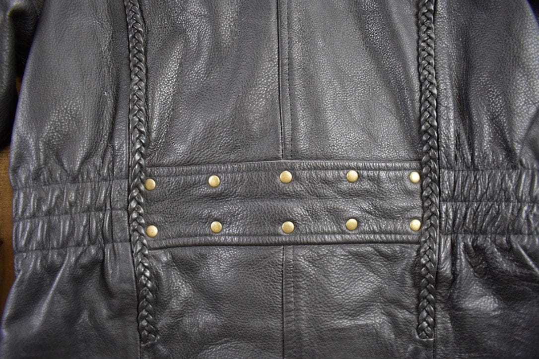 Vintage 1990s Leather Biker Jacket Men's Large from propervintagecanada