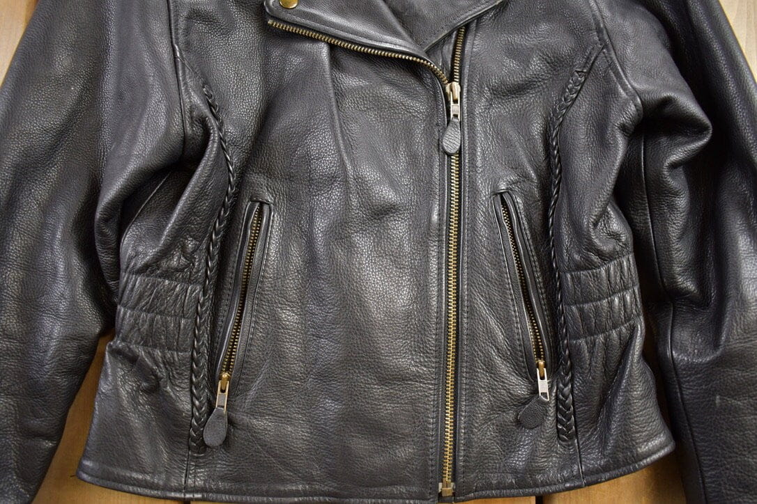 Vintage 1990s Leather Biker Jacket Men's Large from propervintagecanada