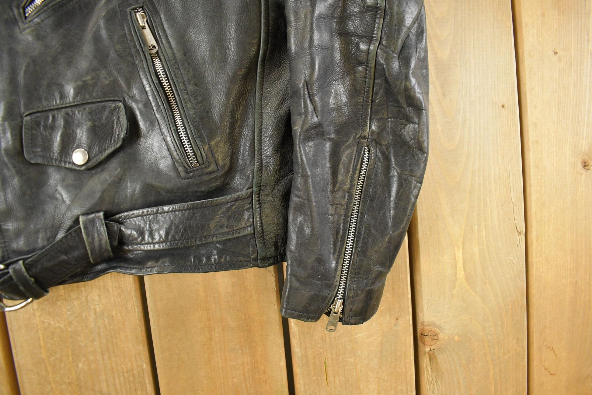 Vintage 1990s Leather Biker Jacket Men's Small from propervintagecanada