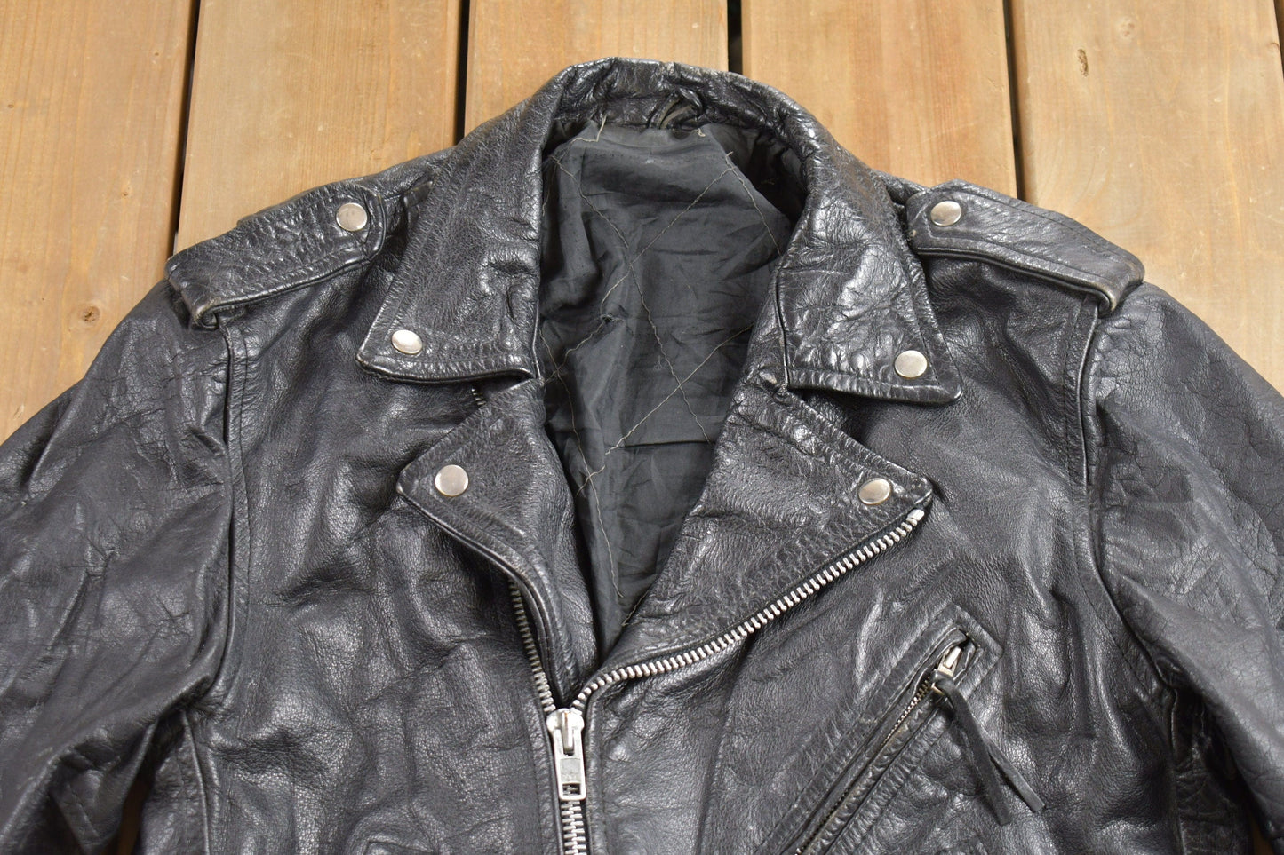 Vintage 1990s Leather Biker Jacket Men's Small from propervintagecanada