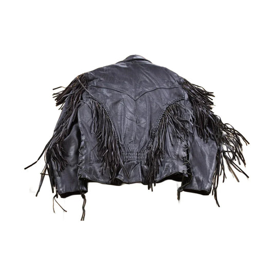 Vintage 1990s Leather Fringe Biker Jacket Men's Small from propervintagecanada