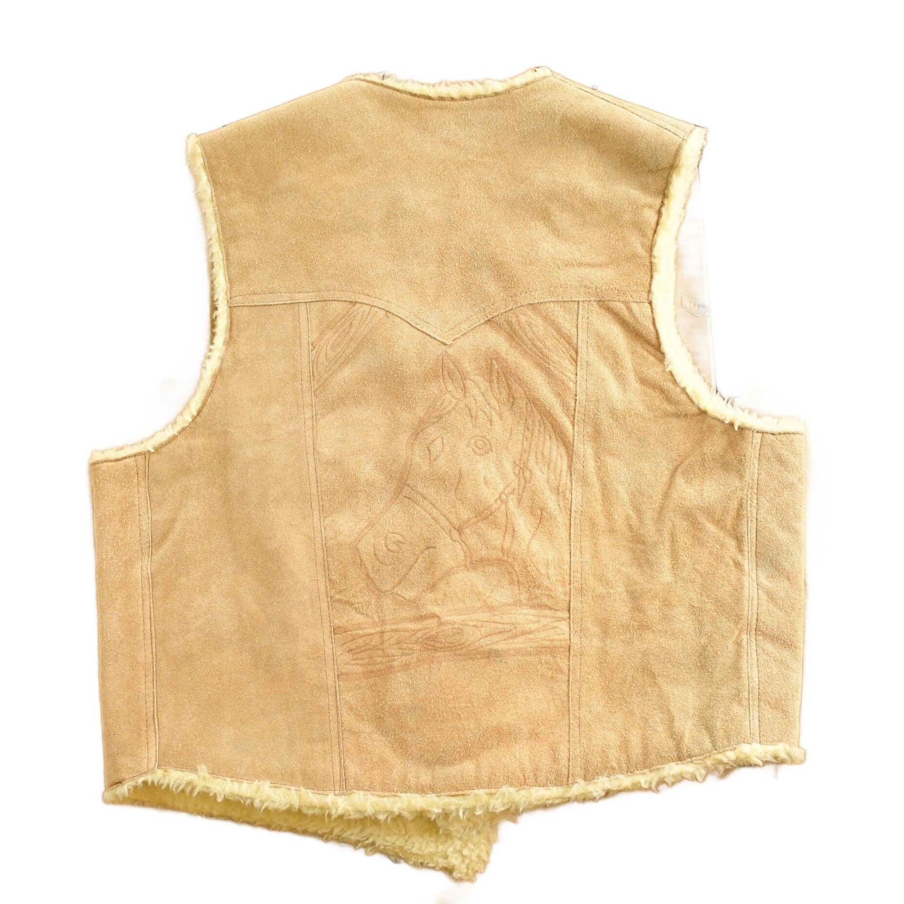 Vintage 1990s Leather Horse Western Sherpa Vest Men's Medium from propervintagecanada