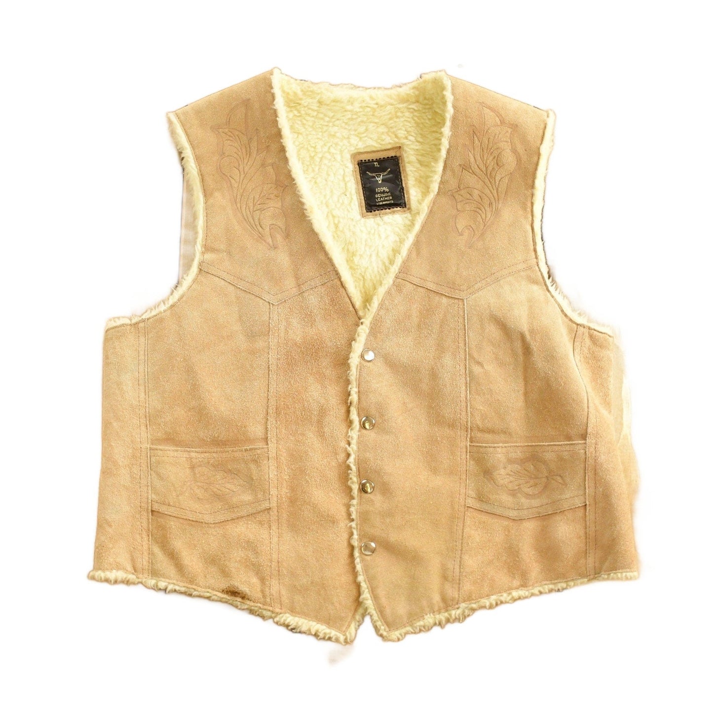 Vintage 1990s Leather Horse Western Sherpa Vest Men's Medium from propervintagecanada