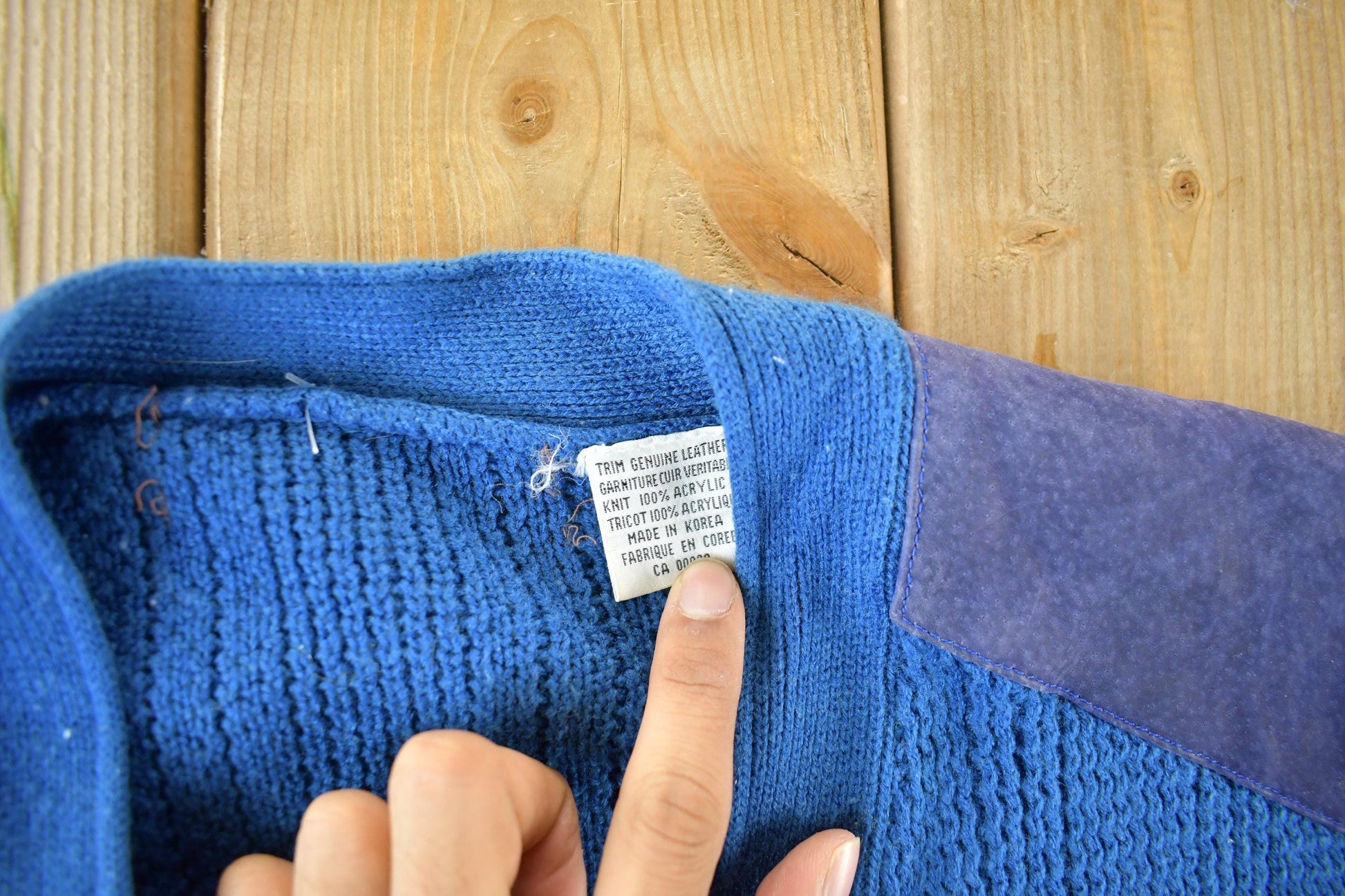 Vintage 1990s Leather Trim Knit Cardigan Sweater Men's Medium from propervintagecanada