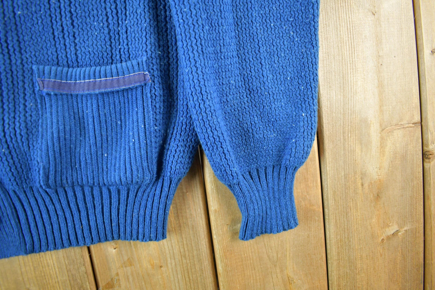 Vintage 1990s Leather Trim Knit Cardigan Sweater Men's Medium from propervintagecanada