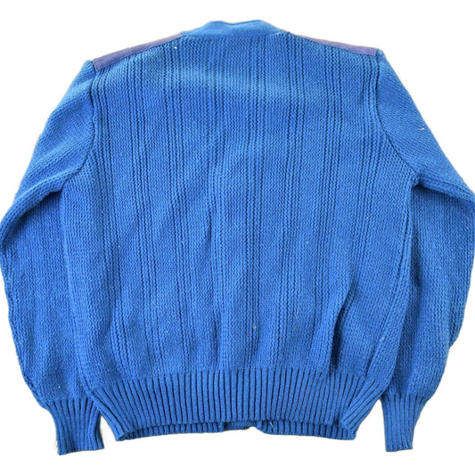 Vintage 1990s Leather Trim Knit Cardigan Sweater Men's Medium from propervintagecanada