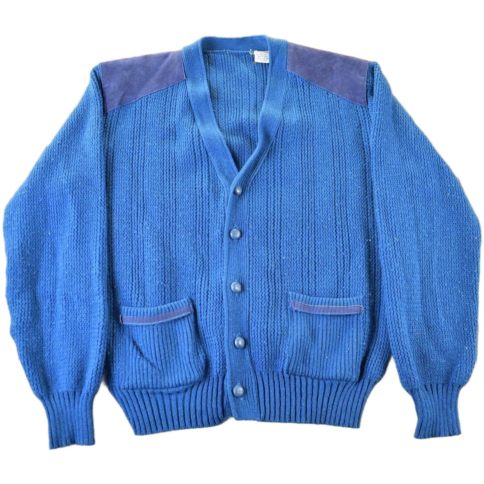 Vintage 1990s Leather Trim Knit Cardigan Sweater Men's Medium from propervintagecanada